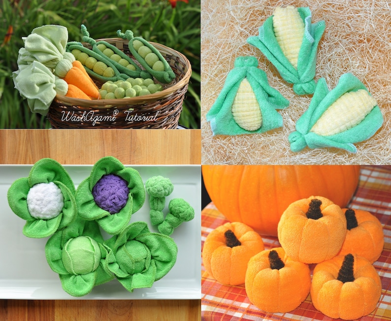 Baby Washcloth Veggies Set of 5 Washagami ™ Instructional Etsy