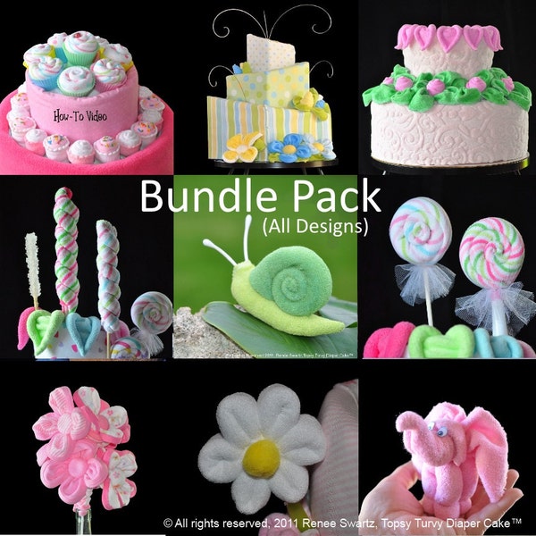 Topsy Turvy Diaper Cake Bundle Package,  SALE, (All 62 Designs), WashAgami ®, Diaper cake, Nappy Cake