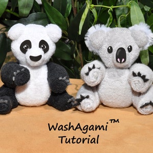 Baby Waschlappen Koala, Waschlappen Panda, WashAgami™, Anleitungsvideo und PDF