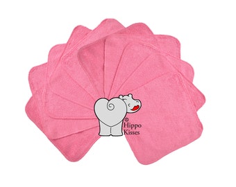 Baby Washcloths Dark Pink 10 Pack, Facial Cloths, Washable Sanitizing Wipes