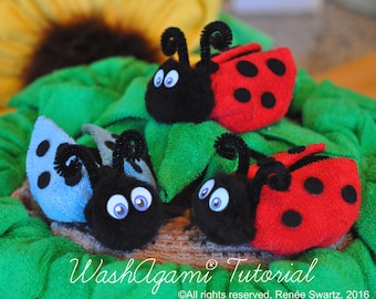 Baby Washcloth Ladybug, washcloth Ladybird, Washcloth Beetle, WashAgami® , Instructional Video and PDF