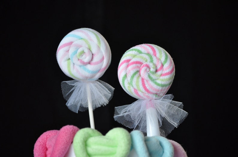 Washcloth Lollipops, set of 5, Cupcakes and Sugar Pop, WashAgami ™, Instructional Videos image 2