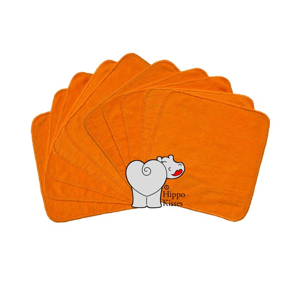 Baby Washcloths Orange 10 Pack, Facial Cloths, Washable Sanitizing Wipes