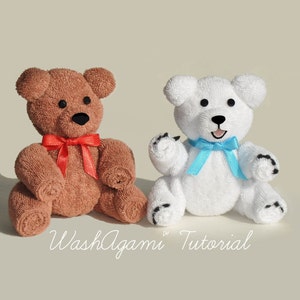 Baby Washcloth Teddy Bear, Washcloth Polar Bear, WashAgami ™, Instructional Video and PDF