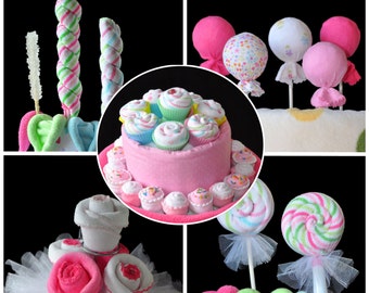 Washcloth Lollipops, set of 5, Cupcakes and Sugar Pop, WashAgami ™,  Instructional Videos