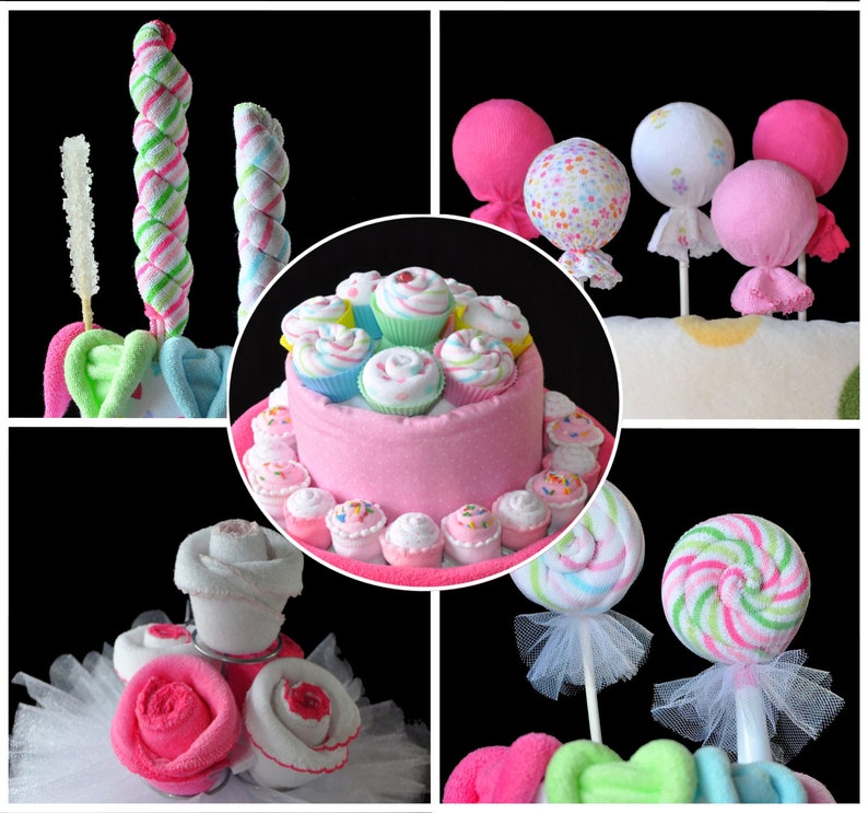 Washcloth Lollipops, set of 5, Cupcakes and Sugar Pop, WashAgami ™, Instructional Videos image 1