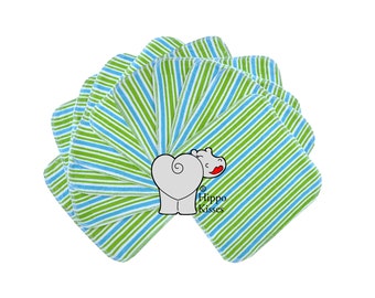 Baby Washcloths Blue/Green stripes 10 Pack, Facial Cloths, Washable Sanitizing Wipes