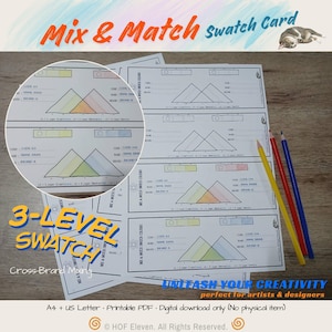 Blanco staalkaarten met 3 niveaus | Mix en match kleuren | Cross-branding blending | Artiestentool | Afdrukbare pdf | Kleurstalenkaart