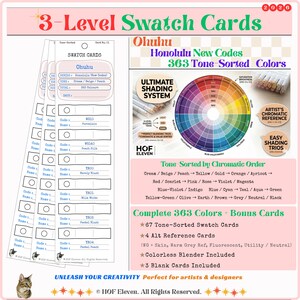 3-Level Ohuhu 363 Honolulu New Codes Swatch Cards | Color Swatch Chart | Printable PDF| Artist Tool