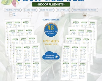 Indoor Plant Care Card Filled Set, 48 Ready-to-Use Printable Plant Tags, Houseplant Care Cards PDF, US Letter & A4 Digital Download