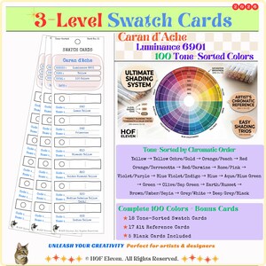 3-Level Caran d’Ache Luminance 6901 100 Colors Swatch Cards | Color Swatch Chart | Printable PDF| Artist Tool