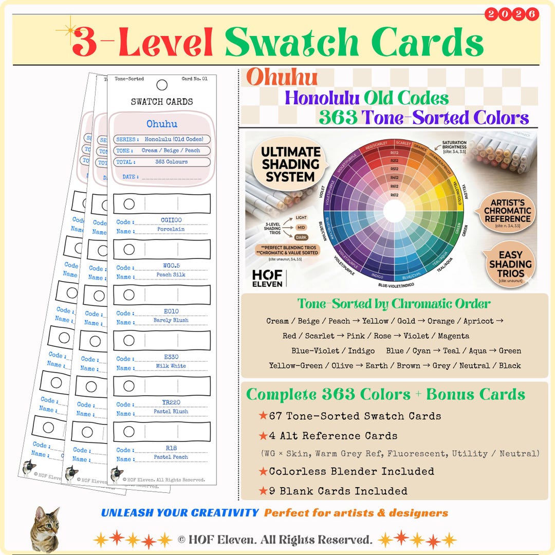 3-level Ohuhu 363 Honolulu Old Codes Swatch Cards | Color Swatch Chart ...