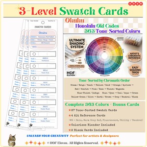 3-Level Ohuhu 363 Honolulu Old Codes Swatch Cards | Color Swatch Chart | Printable PDF| Artist Tool