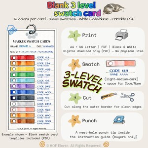 Tarjetas de muestra de 3 niveles en blanco / Colección de muestras de color / Herramienta de artista / PDF imprimible / Tabla de muestras de color / Rastreador de lápices de colores / Prueba de color