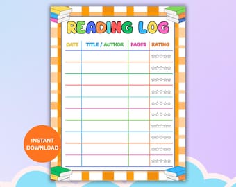 Kindergarten Reading Log, Printable PDF, Book Tracker for Kids Reading Chart, Instant Download