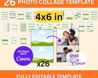 4x6 Photo Collage Template, Custom Picture Collage for Boyfriend, Family, Friends, Edit in Canva, (Instant Download)