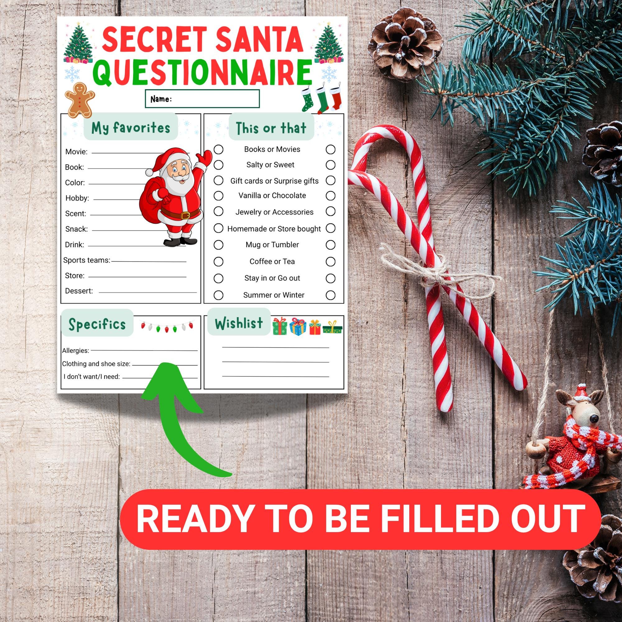 Secret Friend Forms Secret Santa Questionnaire Form Printable for Family, Friends and Work ...