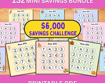 6.000-Euro-Spar-Challenge (zum Ausdrucken), 132 Mini-Spar-Paket, Sparen für Geringverdiener, 6.000-Euro-Spar-Challenge (PDF-Sofort-Download)
