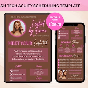 Eye Lash Tech Template | Acuity Scheduling Template Lashes | Eyelash Extensions Website | Pink and Brown Design | Canva Templates