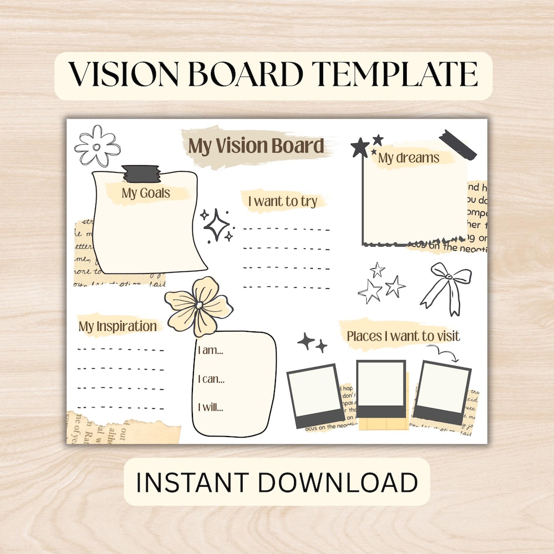Simple Vision Board Template Printable, for Students, Vision Board Kids ...