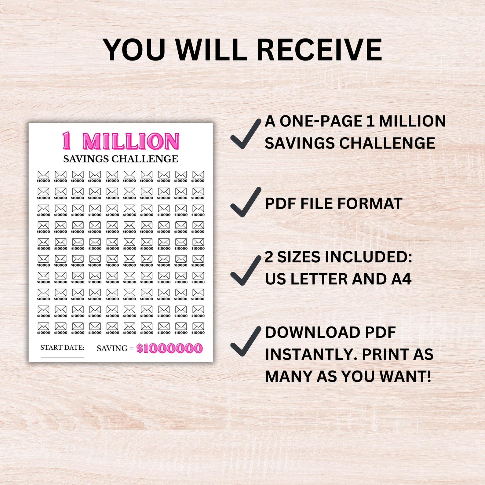 1 Million Savings Challenge, Printable PDF (instant Download) - Etsy
