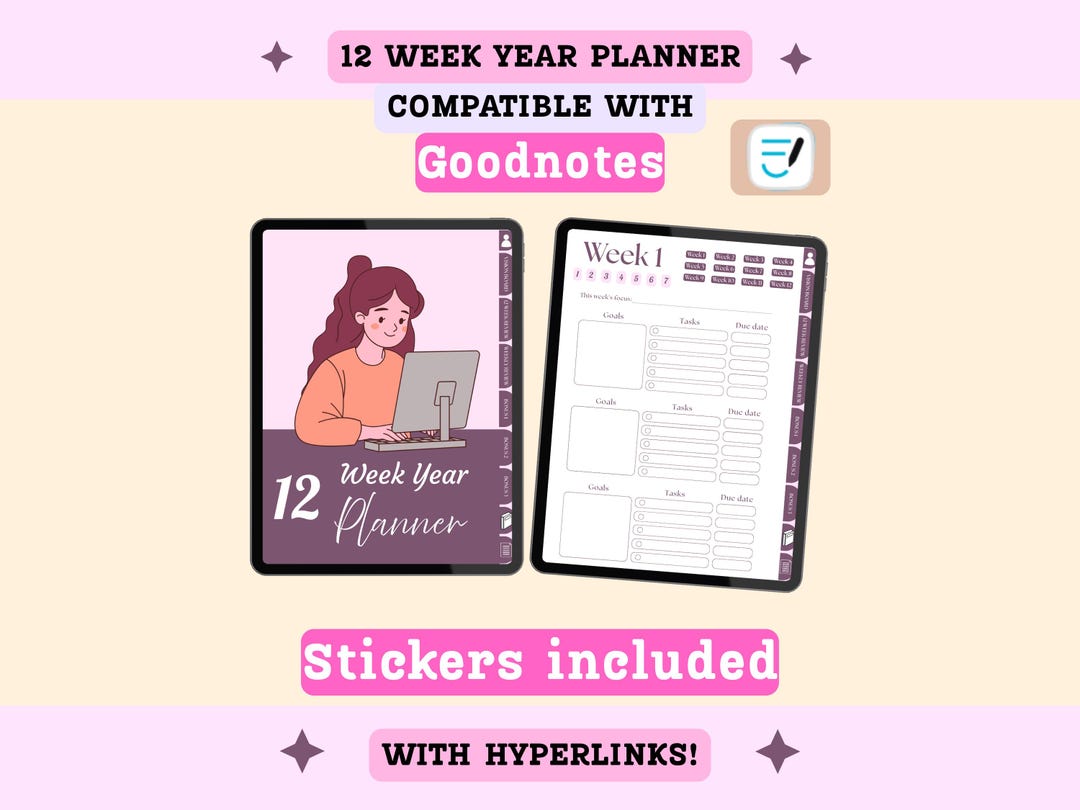 12 Week Year Planner Goodnotes, Undated Clickable Digital Planner ...