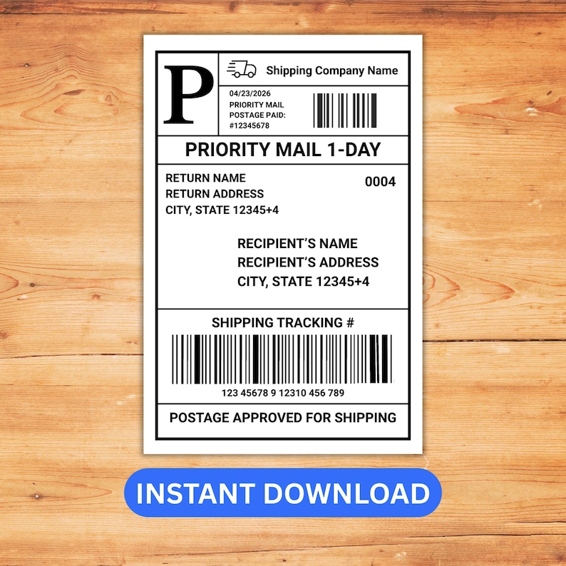 Generic Mail Recipient Label Priority Mail Label Template, Fake Mail Shipping Label for Gift Box ...