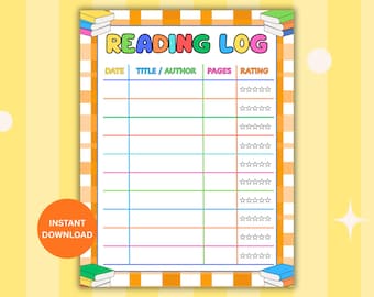 Reading Log for Preschool, Printable PDF, Book Tracker for Kids Reading Chart, Instant Download