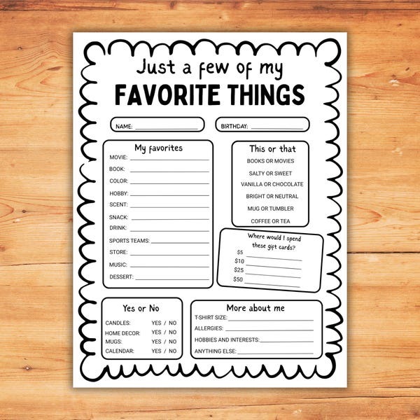 A Few of My Favorite Things Printable - Etsy