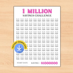 1 Million Savings Challenge, Printable PDF (Instant Download)