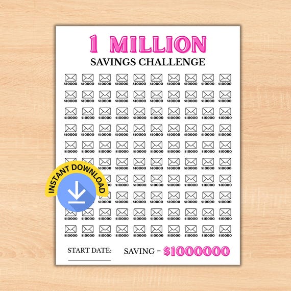 1 Million Savings Challenge, Printable PDF (Instant Download)