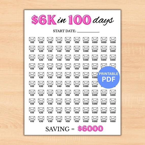 6k Savings Challenge in 100 Days, Printable PDF (instant Download
