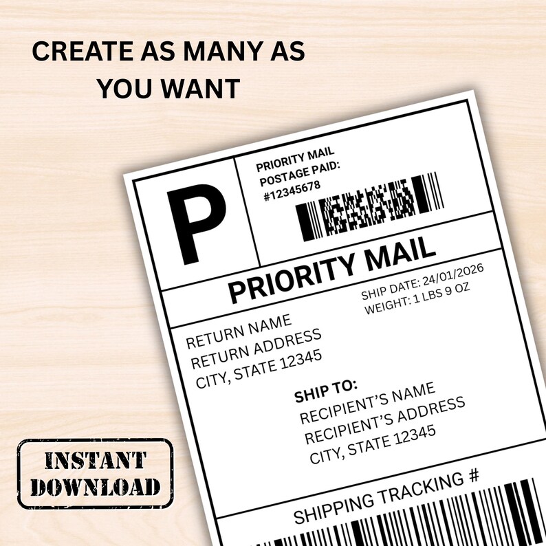 Mail Back Label Priority Mail Label Template, Personalized Fake Mail Shipping Label for ...