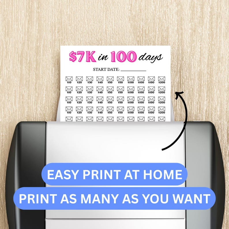 7k 100 Days Savings Challenge Printable PDF (instant Download) - Etsy ...