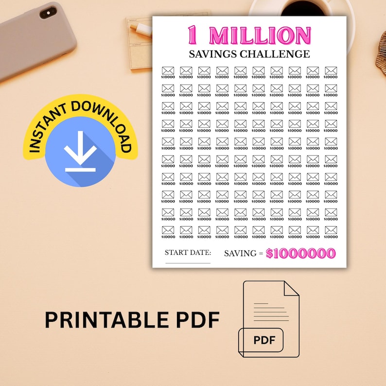 1 Million Savings Challenge, Printable PDF (Instant Download) image 4
