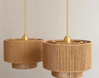 Boho Rope Pendant Light, Handwoven Natural Fiber Chandelier, Modern Coastal Cafe Lighting, Statement Ceiling Lamp