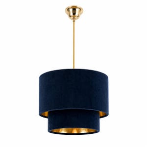 Lampa wisząca z podwójnym bębnem w kolorze granatowym, złoty wewnętrzny element sufitowy