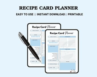 Planificador de recetas para organizar la cocina / Planificador de comidas en PDF para registrar ingredientes, instrucciones, tiempo de preparación y notas / Descarga instantánea