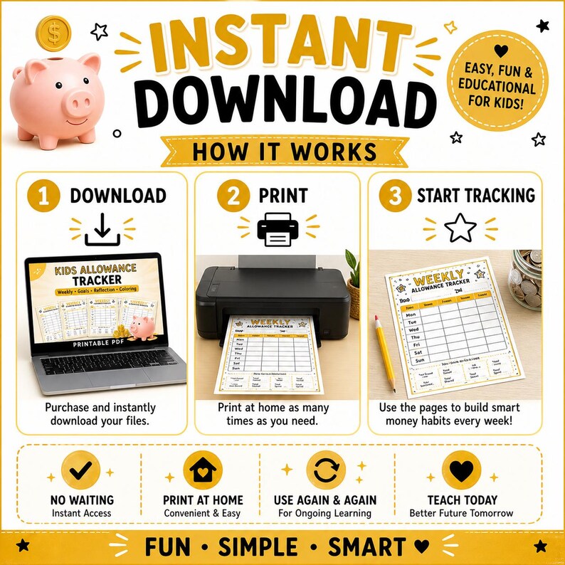 Kids Allowance Tracker Printable | Weekly Money Chart, Save Spend Share ...