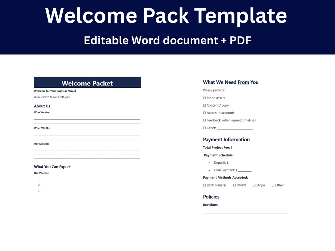 Welcome Pack Template | Editable Word Document | Client Welcome Guide ...