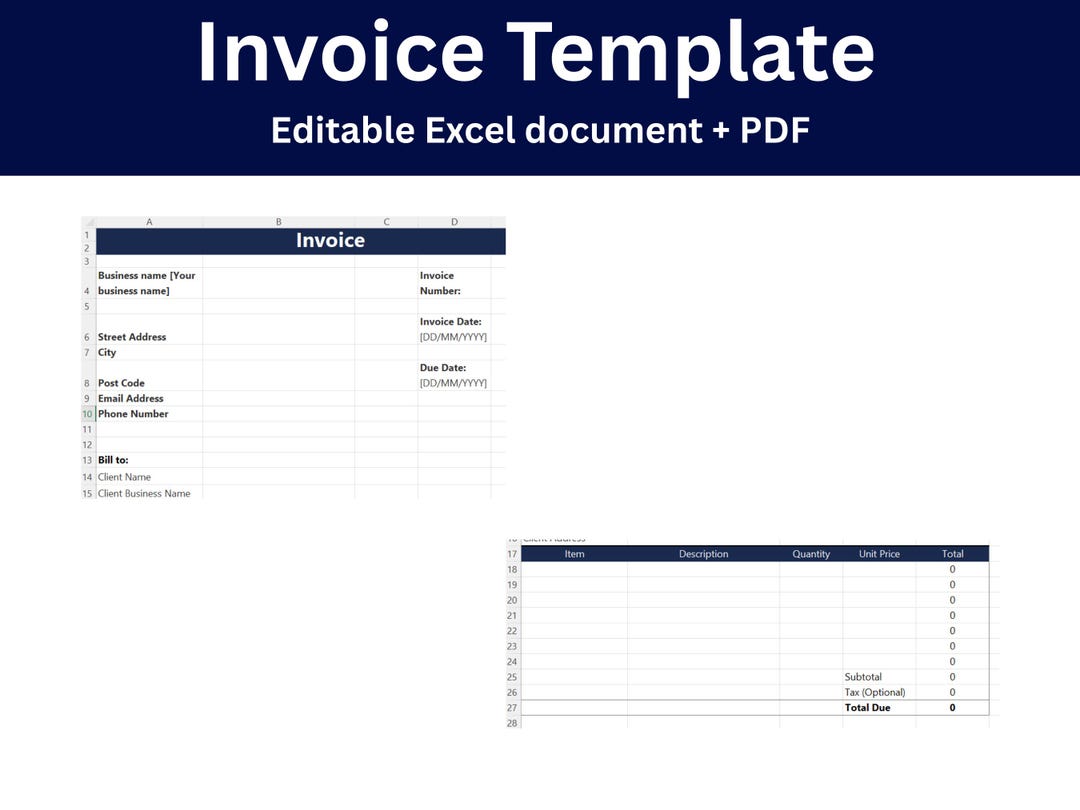 Invoice Template | Editable Excel Document | Small Business Billing ...