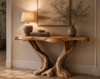 Live Edge Wooden Console Table, Rustic Tree Branch Sofa Table, Farmhouse Hallway Decor