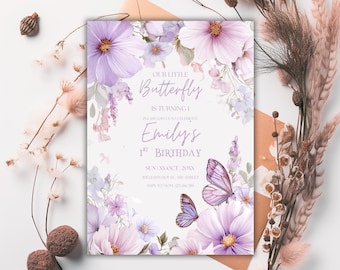 Editable Butterfly Birthday Invitation | Girls Party Invite | Purple & Pink Butterfly Theme | Digital Canva Invitation | Instant Download