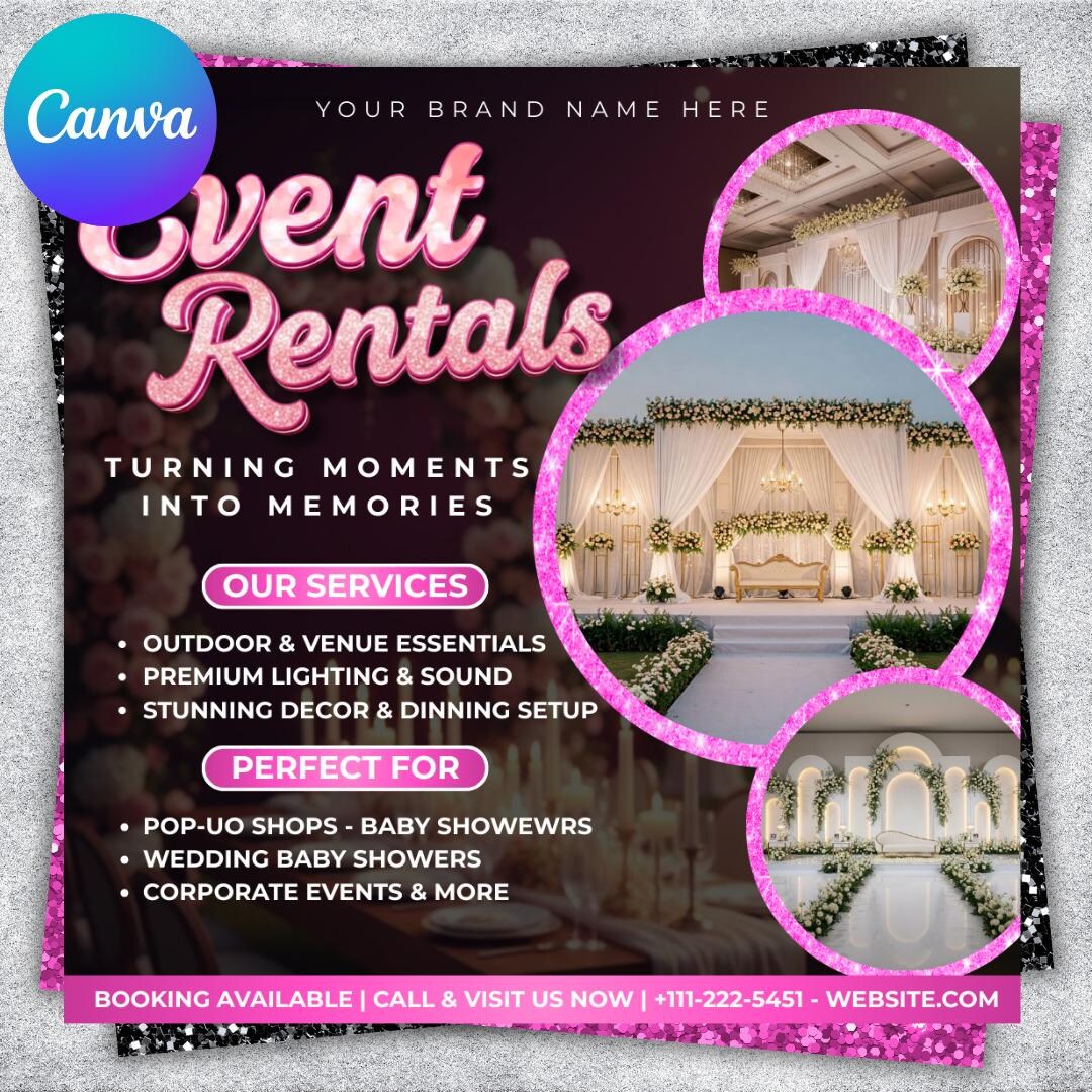 Event Rentals Flyer Template, Party Planning, Canva Editable (digital ...