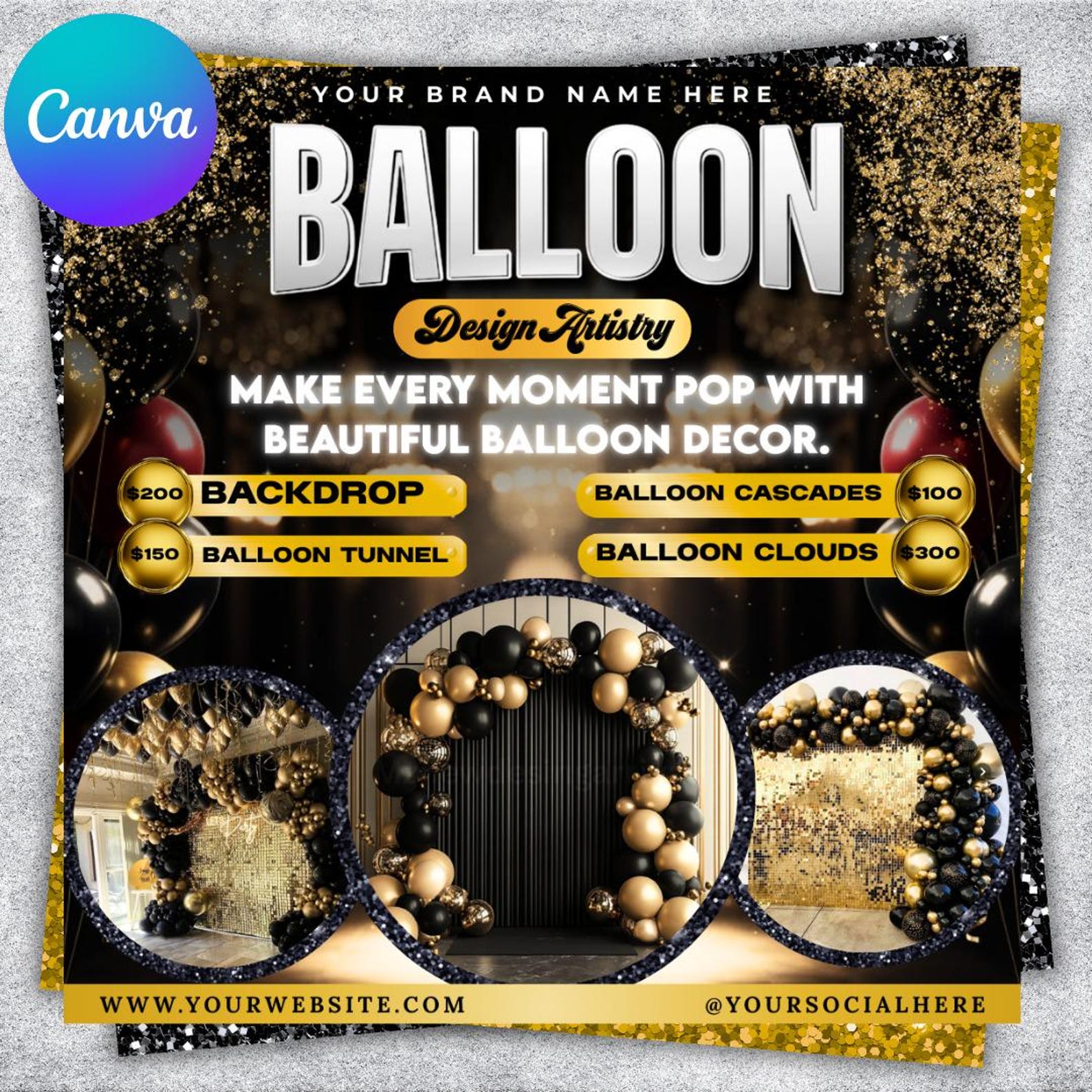 Ballon Decor Flyer Template, Balloon Business Advertisement, DIY ...