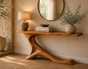 Organic Wave Console Table | Handmade Wooden Entryway Table