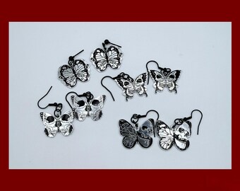 Gothic Skull Butterfly Earrings