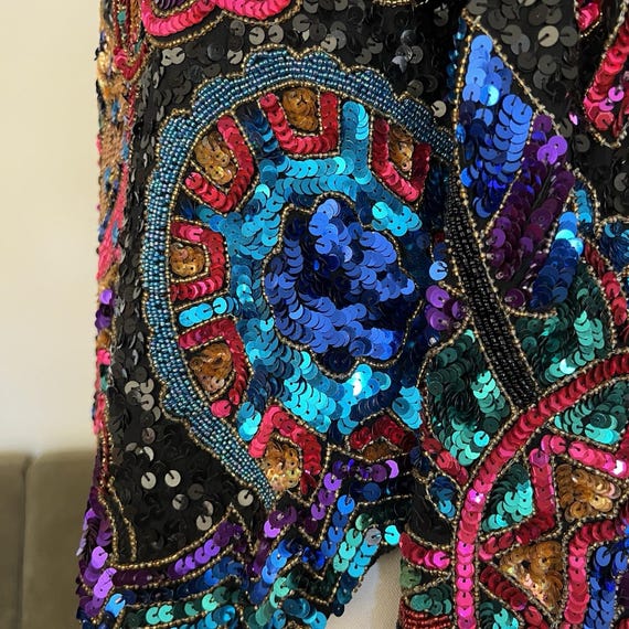 Laurence Kazar Top (L) 80s Glam Sequin Beaded Max… - image 5