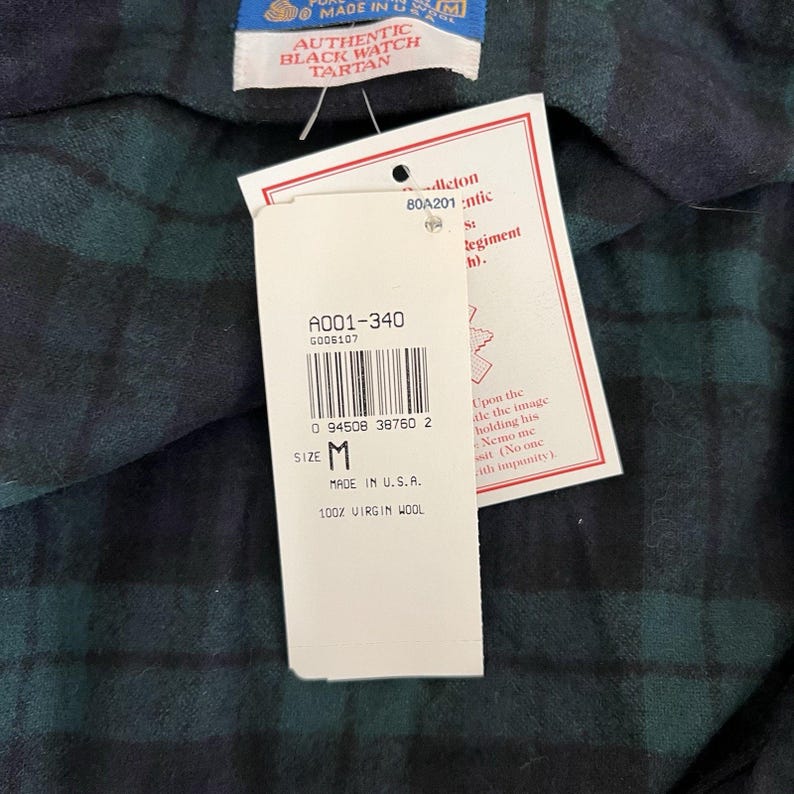 Robe noire en laine écossaise Pendleton NWT des années 1970 pour hommes (M) à carreaux LIRE image 4