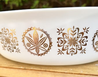 Rare 1958 Pyrex 045 Promotional 2.5 Qt Casserole Dish Gold Hex Pattern Retro